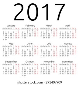 Simple 2017 Year Calendar Stock Illustration 291407909 | Shutterstock