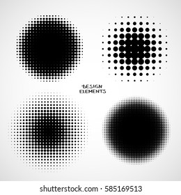 Simple Abstract Halftone Backgrounds. Set Of Isolated Halftone Modern Design Element. Black And White Raster Dots