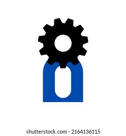 Simple Admin Logo, Round Gear Head Marked Admin Or System Manager And Blue Body