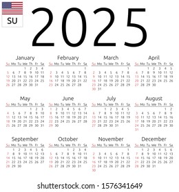 Simple Annual 2025 Year Wall Calendar Stock Illustration 1576341649