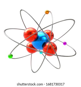 Simple atom model isolated on white background. Made with 3d rendering...