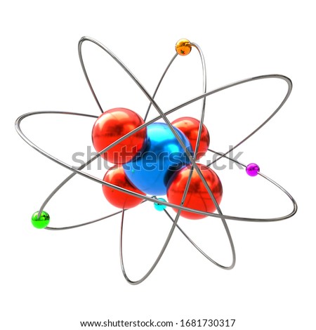 Simple atom model isolated on white background. Made with 3d rendering...
