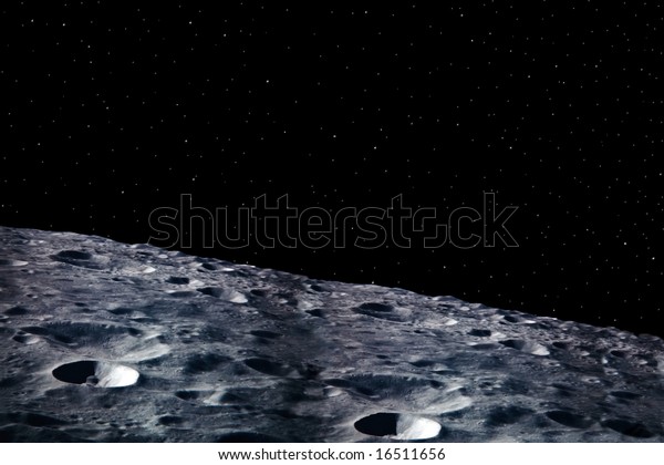 a simple background of the moon\
surface and stars at night in the sky of our own\
universe