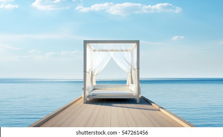 Simple Beach Pavilion And Sea View  3D Rendering