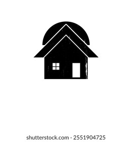 A simple black house silhouette logo with a rounded roof with two overlapping triangle shapes and a door and window, giving it a unique, modern and minimalist design aesthetic. - Powered by Shutterstock