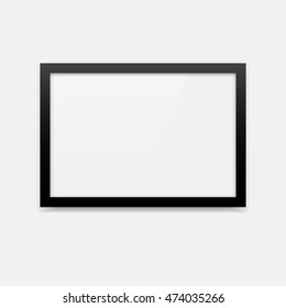 Simple Black Photo Frame With Landscape Orientation (3x2). Horizontal Photo Frame Empty Blank Mockup.