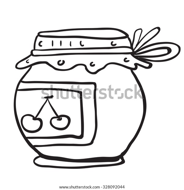 Download Simple Black White Cherry Jam Jar Stock Illustration 328092044