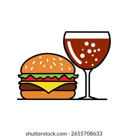 Simple burger vector with cheese and beverage 