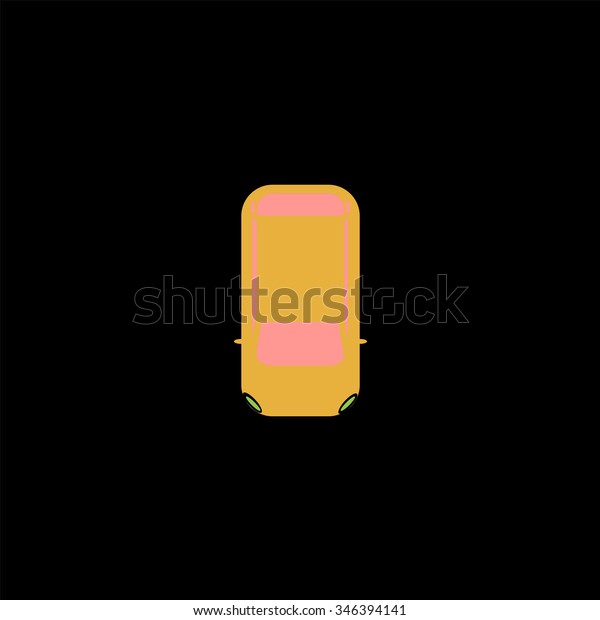 Simple car - top view. Colorful symbol on\
black background