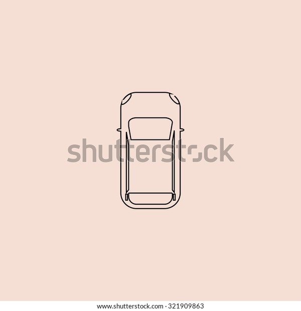 Simple car - top view. Outline icon. Simple\
flat pictogram on pink\
background