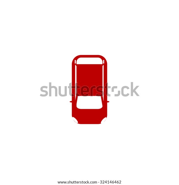 Simple car - top view. Red flat icon.\
Illustration symbol on white\
background