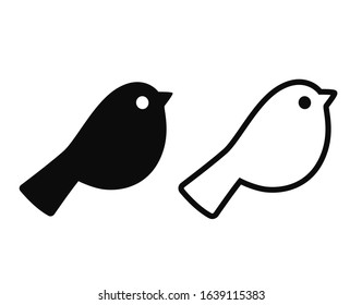 Simple cartoon bird icon. Solid black silhouette and line art outline. Minimal logo design element illustration.