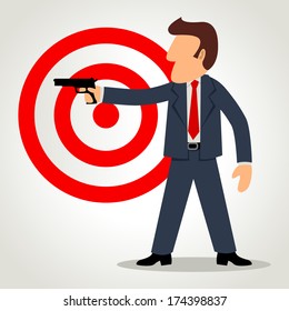 Simple Cartoon Businessman Holding Gun Target Stock Illustration 174398837