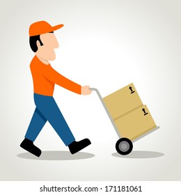 Simple Cartoon Man Figure Using Trolley Stock Illustration 171181061