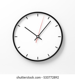 Простые классические черно-белые круглые настенные часы на белом 3d рендеринга