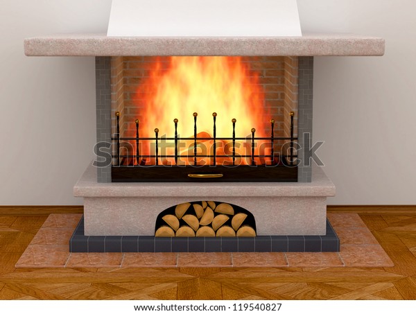 Simple Clean Brick Fireplace Single Fire Stock Illustration 119540827