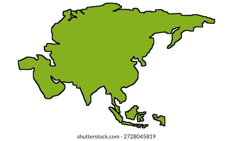 A simple, clean, and easily recognizable green outline map of the entire Asian continent, set against a plain white background, perfect for geographical and educational purposes.