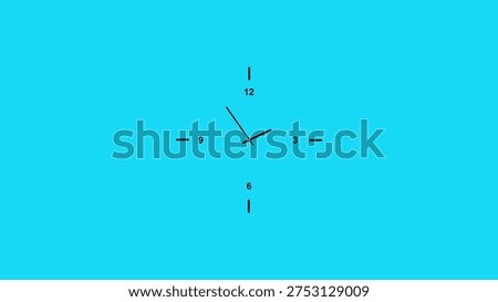 A simple clock face with black hands and numbers on a solid cyan background. The clock face hour markers at 12, 3, 6, and 9 o'clock. The hour and minute hands are positioned between the 12 and 3 o'clock markers.