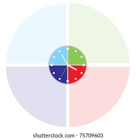 Simple Clock Made In The Form Of Four Quadrants Of Different Colors
