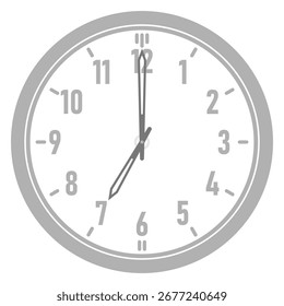 A Simple Clock Showing 7 O'Clock, Minimalist Vector Clock at 7:00, Gray Clock Isolated on a White Background