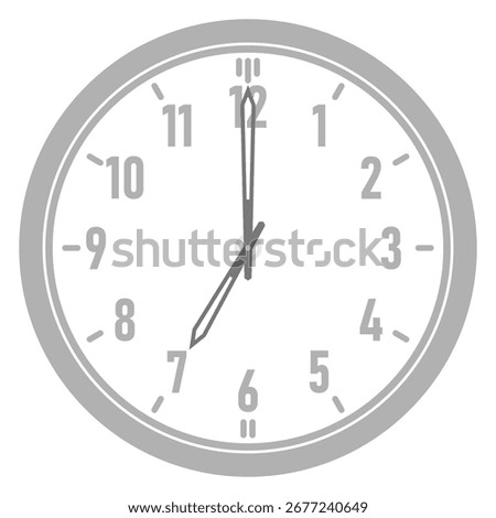 A Simple Clock Showing 7 O'Clock, Minimalist Vector Clock at 7:00, Gray Clock Isolated on a White Background