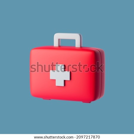 Simple closed red first aid kit for drugstore category 3d render illustration.