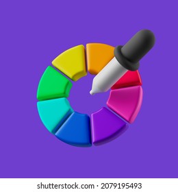 Simple Color Picker Tool With Pipette And Rainbow Ring 3d Render Illustartion