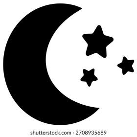 simple crescent moon vector icon symbolizing night, calmness, dreams, and celestial elements. Ideal for weather apps, astrology themes, bedtime graphics, space illustrations, and clean minimal 