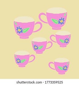 Simple of cups with floral pattern . Hand drawn. - Shutterstock ID 1773359525