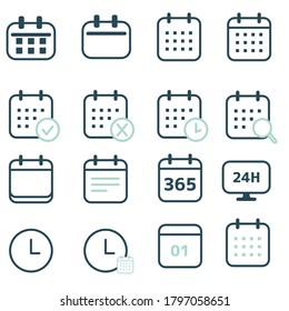 Simple And Cute Calendar And Clock Icon Set.