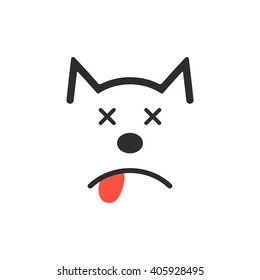 Simple Dead Dog Icon. Concept Of Poisoning, Poor Diet, Loss, Mercy-killing, Vet Clinic, Veterinarian. Isolated On White Background. Flat Style Trend Modern Logotype Design Illustration