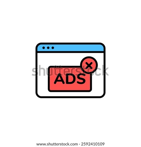 Simple design of an ad blocker icon with a cross symbol, showing removal of online advertisements.