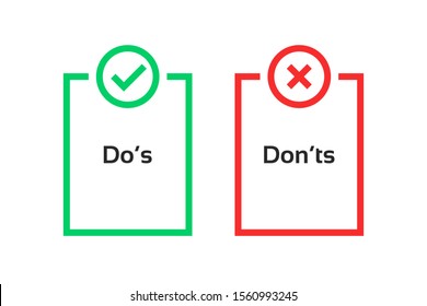 simple dos and donts like checklist. flat trend logotype graphic outline design illustration isolated on white background. concept of checklist symbol for recommendations and review result or evaluate
