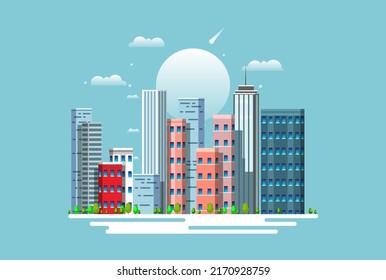 Simple Flat Art City Illustration Stock Illustration 2170928759 ...