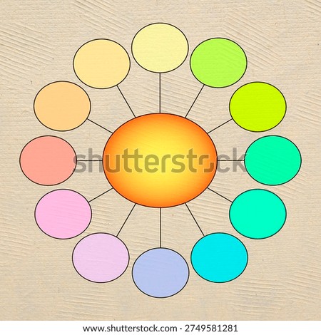 simple flowchart or mind map infographics template with 13 oval elements
