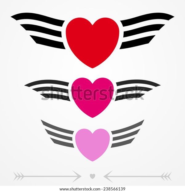 Simple graphic\
love emblems with hearts and\
wings