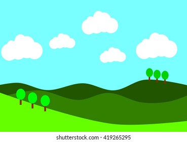 Simple Grass Clouds Trees Blue Sky Stock Illustration 419265295 ...
