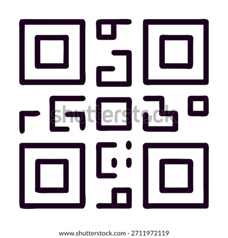 A simple, handdrawn style qr code icon, representing digital connectivity, quick response, and modern technology, isolated on