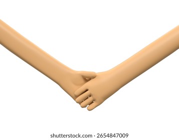 Simple Handshake Representing Human Connection 3d render isolated white background. 3d illustration