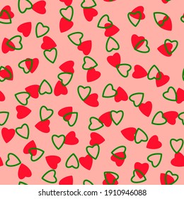 Simple Hearts Seamless Pattern,endless Chaotic Texture Made Of Tiny Heart Silhouettes.Valentines,mothers Day Background.Great For Easter,wedding,scrapbook,gift Wrapping Paper,textiles.Red,green,pink.