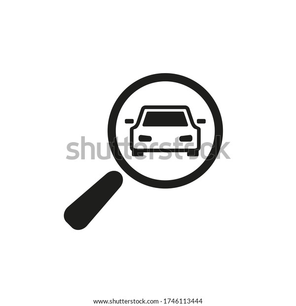 Simple icon of car with magnifying\
glass. Choosing car, auto inspection, auto service. Auto concept.\
Can be used for topics like service, automobiles,\
transport