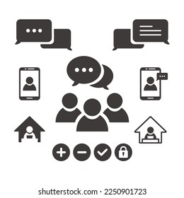 Simple icon set for remote work such as people and speech bubbles