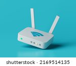 Simple internet wifi router with antennas 3d render illustration.