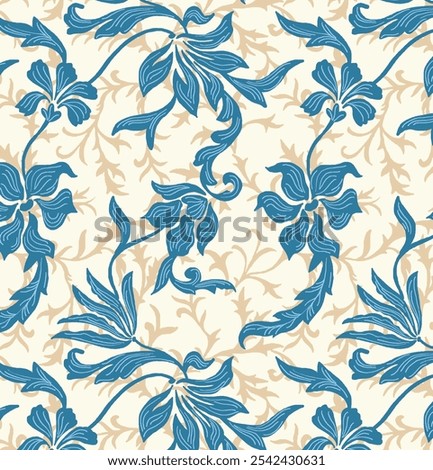 Simple Jacobean authentic seamless 3 coloured print for textile and fashion uses