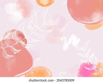 Simple Leafy Abstract Background. Mock Up Art Design. Sweet Pastel Backdrop Wallpaper.