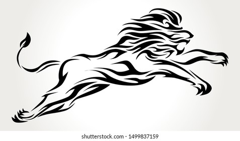 Simple Line Art Lion Jumping