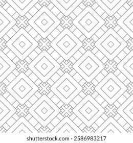 Simple line art seamless pattern as a geometric background. Tileable cermaic kitchen, floor tiles.grid, network, lattice. Block seamless, endless allover fabric print.