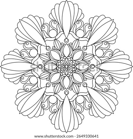 Simple line designs, line drawing for practicing coloring, mandala art, line drawing for making coloring books, printing, covers, patterns on product surfaces.