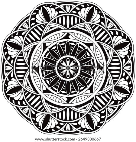 Simple line designs, line drawing for practicing coloring, mandala art, line drawing for making coloring books, printing, covers, patterns on product surfaces.