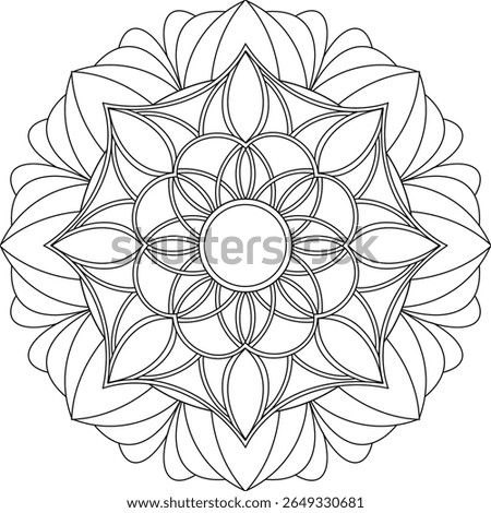 Simple line designs, line drawing for practicing coloring, mandala art, line drawing for making coloring books, printing, covers, patterns on product surfaces.